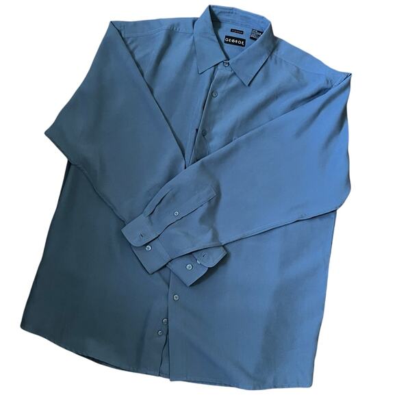 Y2K George Slate Blue Sueded Men Button Up Shirt L Soft Microfiber Classic Retro - Picture 17 of 17
